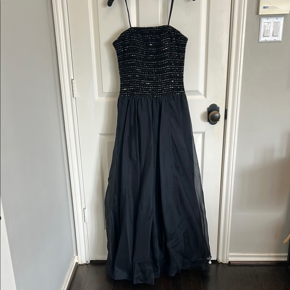 Theia Black Strapless Formal Gown